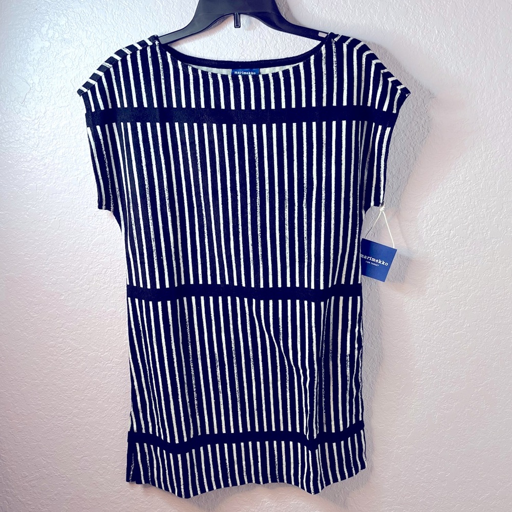 Marimekko Ministeri Black & White Striped Cover-Up Dress Size Small New!